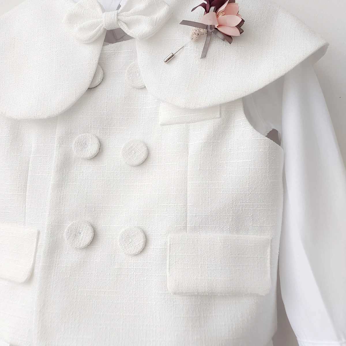 Clothing Sets Childrens clothing set 9-month-4-year-old birthday dress boys and girls white fashion set mens shawl vest shorts with shoulder strap hat