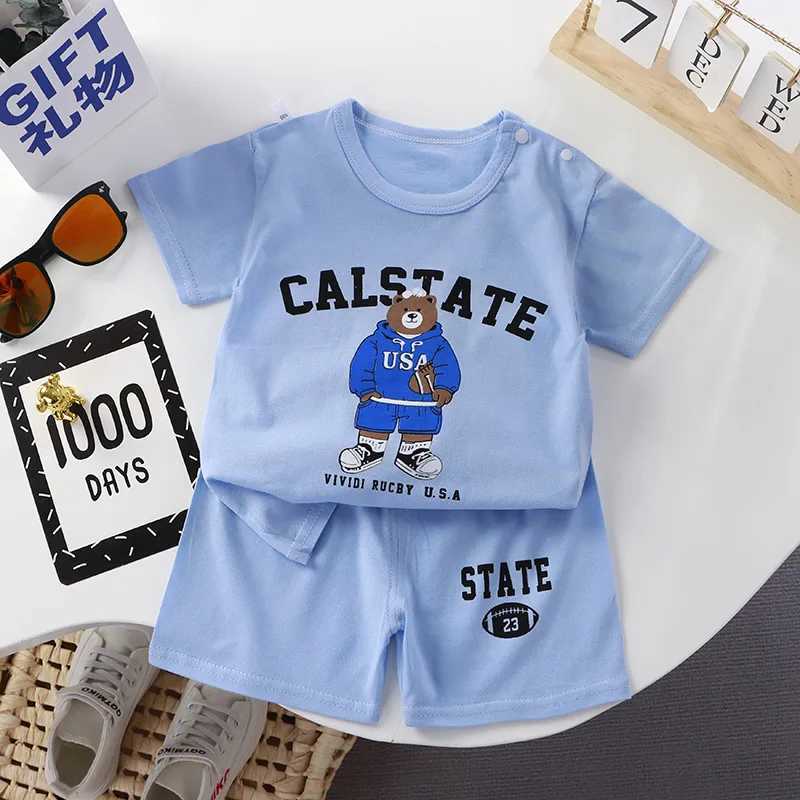 Clothing Sets Summer Infant Baby Boy Clothes Set Kid Girls Solid Cotton Cartoon Printed T-Shirts And Shorts 2 Pieces Suit Kid Casual Tracksuit H241214