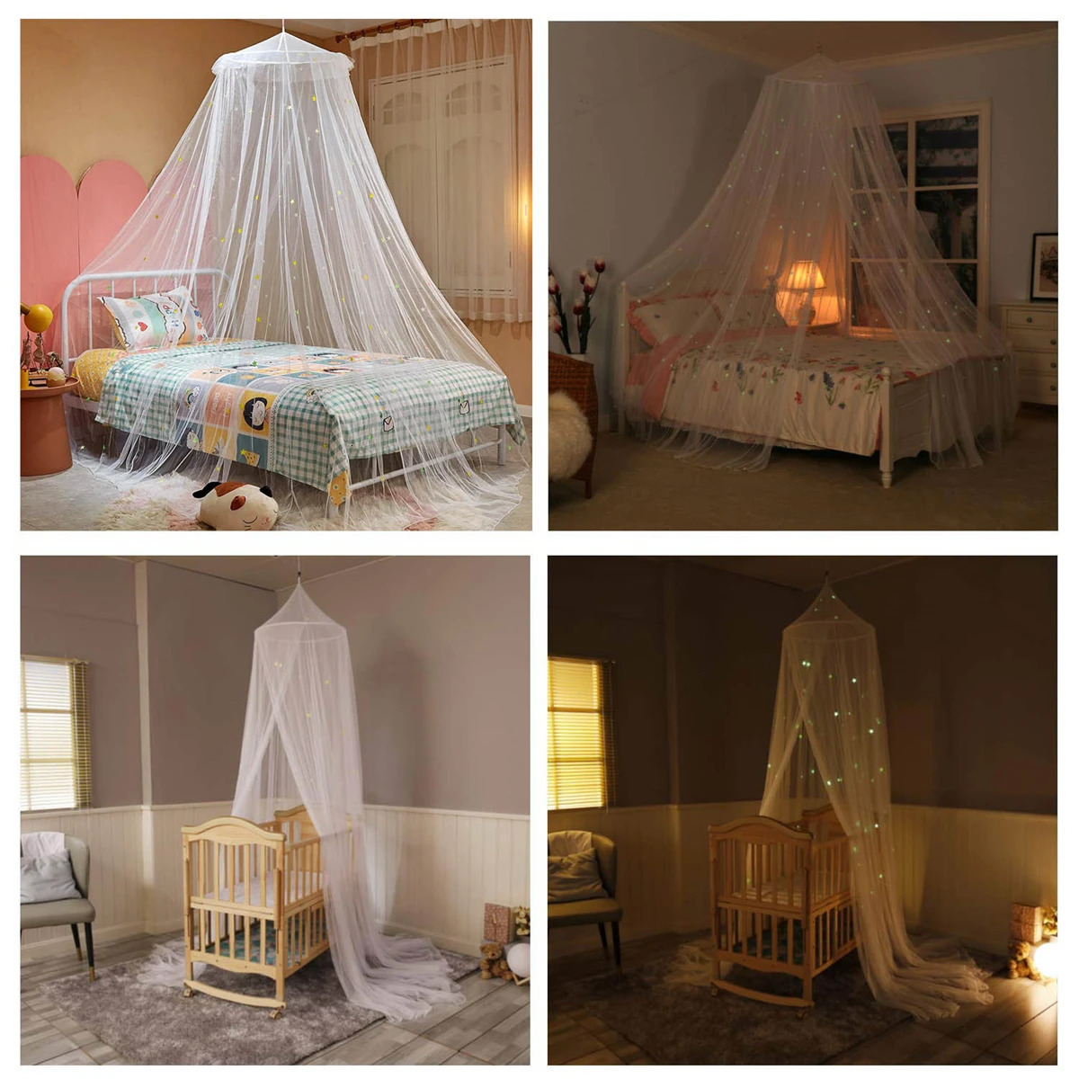 Bed Canopy with Fluorescent Stars Glow in Dark for Baby Kids Girls Starry Night Mosquito Net Fit The Baby Cribs Kid Beds 240516