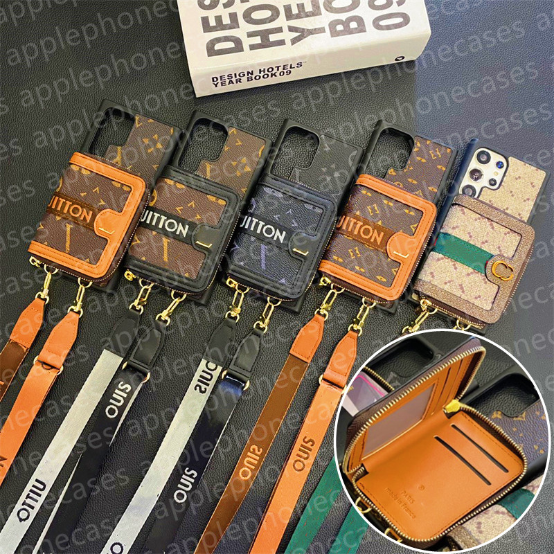 Luxury Phone Case Designer iPhone Case for iPhone 16 Pro Max 15 Pro 14 13 12 11 15 Plus 16 Plus XS Samsung S24 ultra S23 plus S22 Case Card Bag Holder Wallet Cross body straps