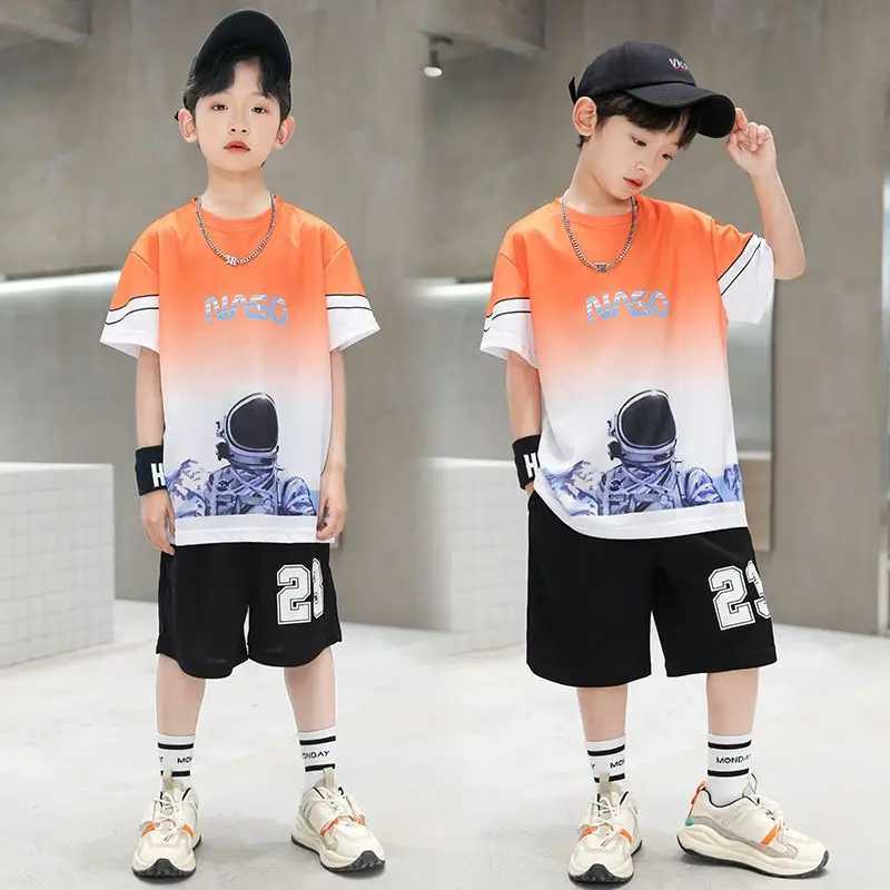 Clothing Sets Boys Summer Quick Dried Basketball Jersey Sports Short Sleeve Set 5-14 Year Old Childrens Fashion 2-piece T-shirt+Shorts Childrens Cloth