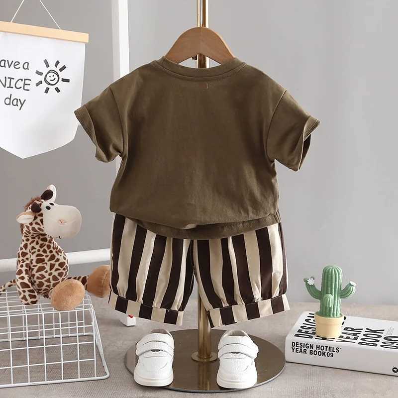 Clothing Sets 2PCS T-shirt Set Baby Summer Fashion Casual Boys and Girls T-shirt Striped Shirt Set Childrens Clothing WX