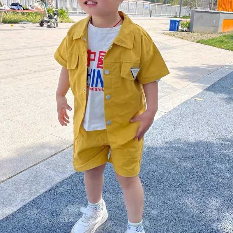 Clothing Sets Hot boy clothing summer set 2023 childrens short sleeved handsome shirt+pants set 1 2 3 4 years childrens clothing WX
