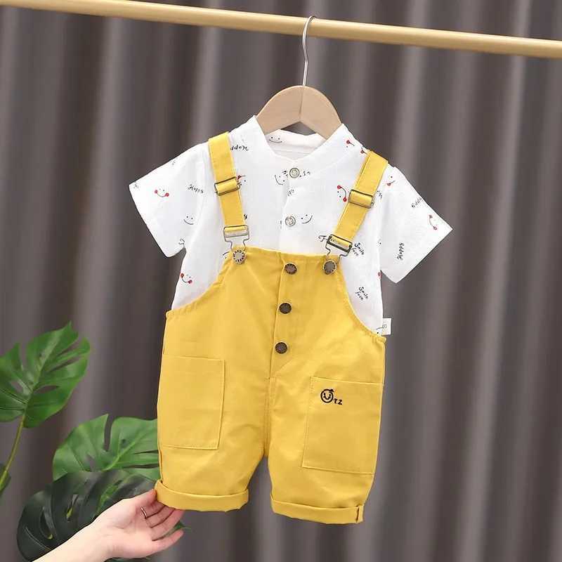Clothing Sets Summer Baby Boys Clothing Set Cute Printed Smile Short sleeved T-shirt Jumpsuit Top 2PCS Set Preschool Fashion Clothing WX