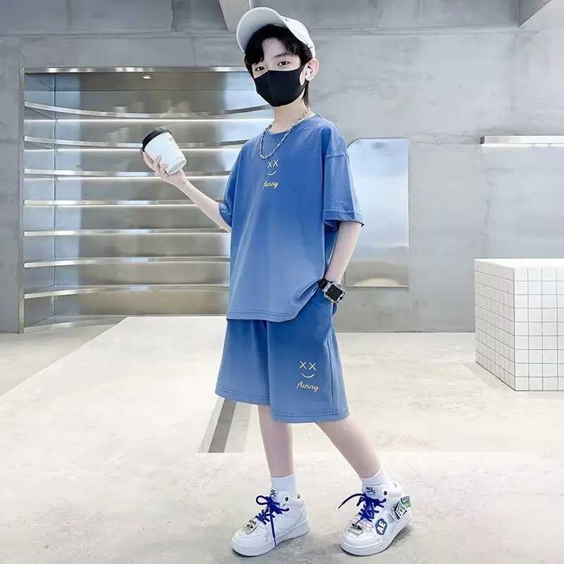 Clothing Sets Summer Youth Boys Clothing Set Childrens and Girls Gradient T-shirt and Shorts 2-piece Set Childrens Top WX