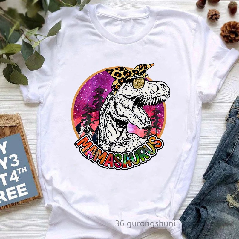 Watercolor Leopard Mamasaurus Graphic Print WomenS Tshirts Funny Jurassic Dinosaur TShirt Female MotherS Day Gift T Shirt 240510