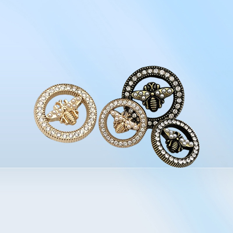 Metal Vintage Bee Diy Sewing Button Round Crystal Pearl Bee Buttons for Shirt Sweater Coat