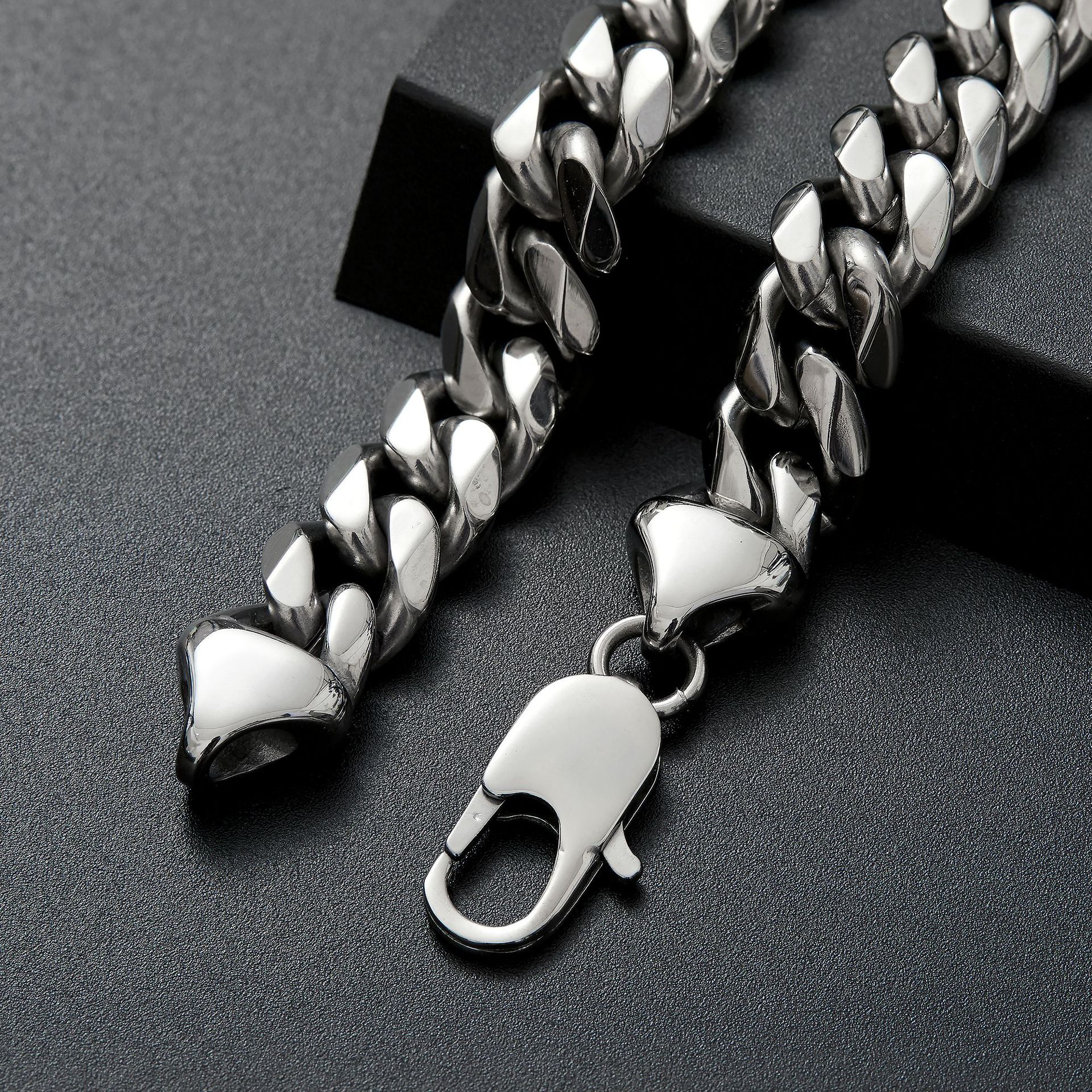 6mm-12mm Hip Hop Stainless Steel Cuban Link Chain Necklace Brcelet Sier Color Jewelry Set