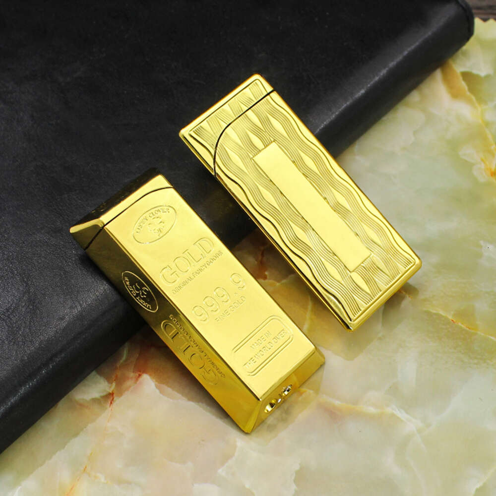 Hb219 Creative Brick Gold Bar Direct Injection Metal Windproof Gas Unfilled Cigarette Lighter Wholesale W260202