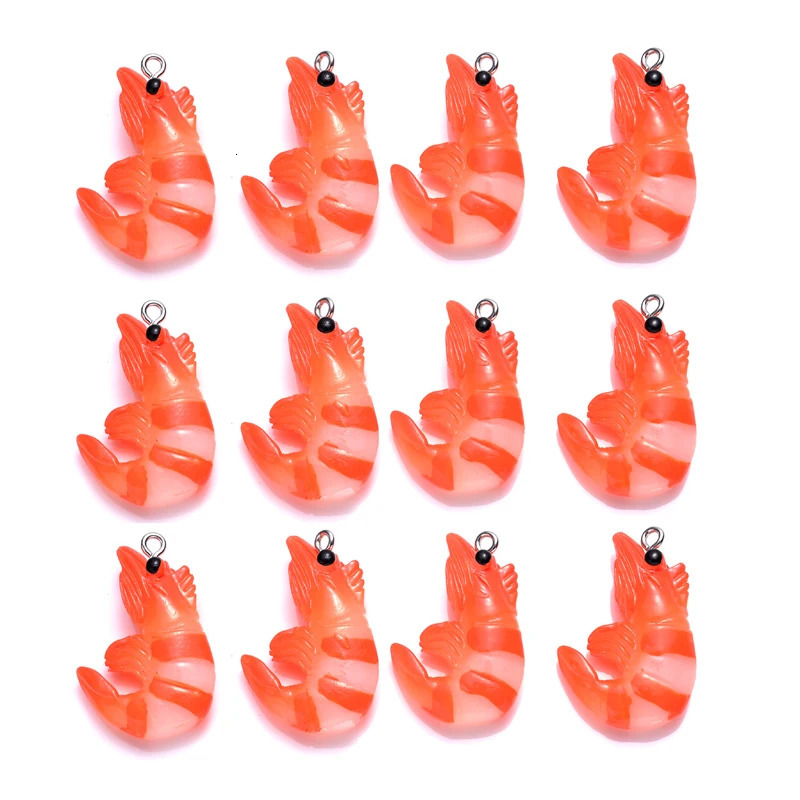 10Pcs Charms Simulation Shrimp 20x30mm Resin Pendant for Earring Bracelet Necklace Keychain DIY Jewelry Making Accessories 240507