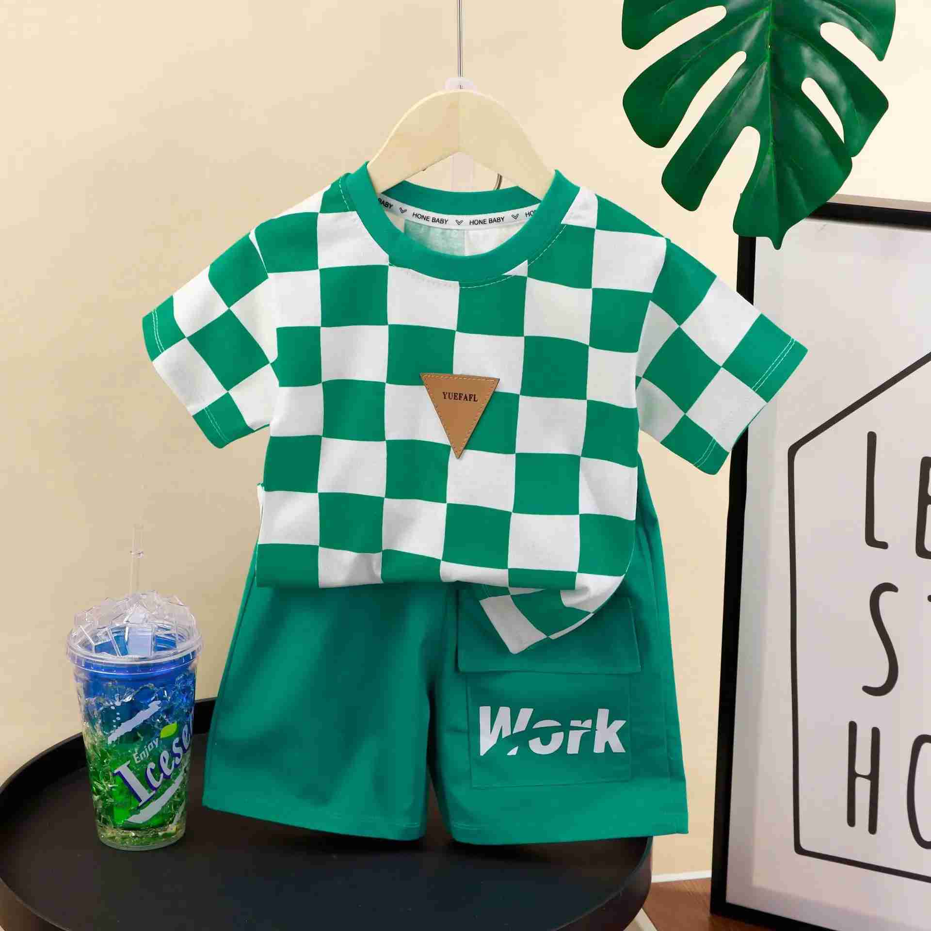 Clothing Sets Summer Childrens and Boys Clothing Set Childrens and Girls Plain T-shirt and Shorts 2-piece Set Youth Short sleeved Top WX