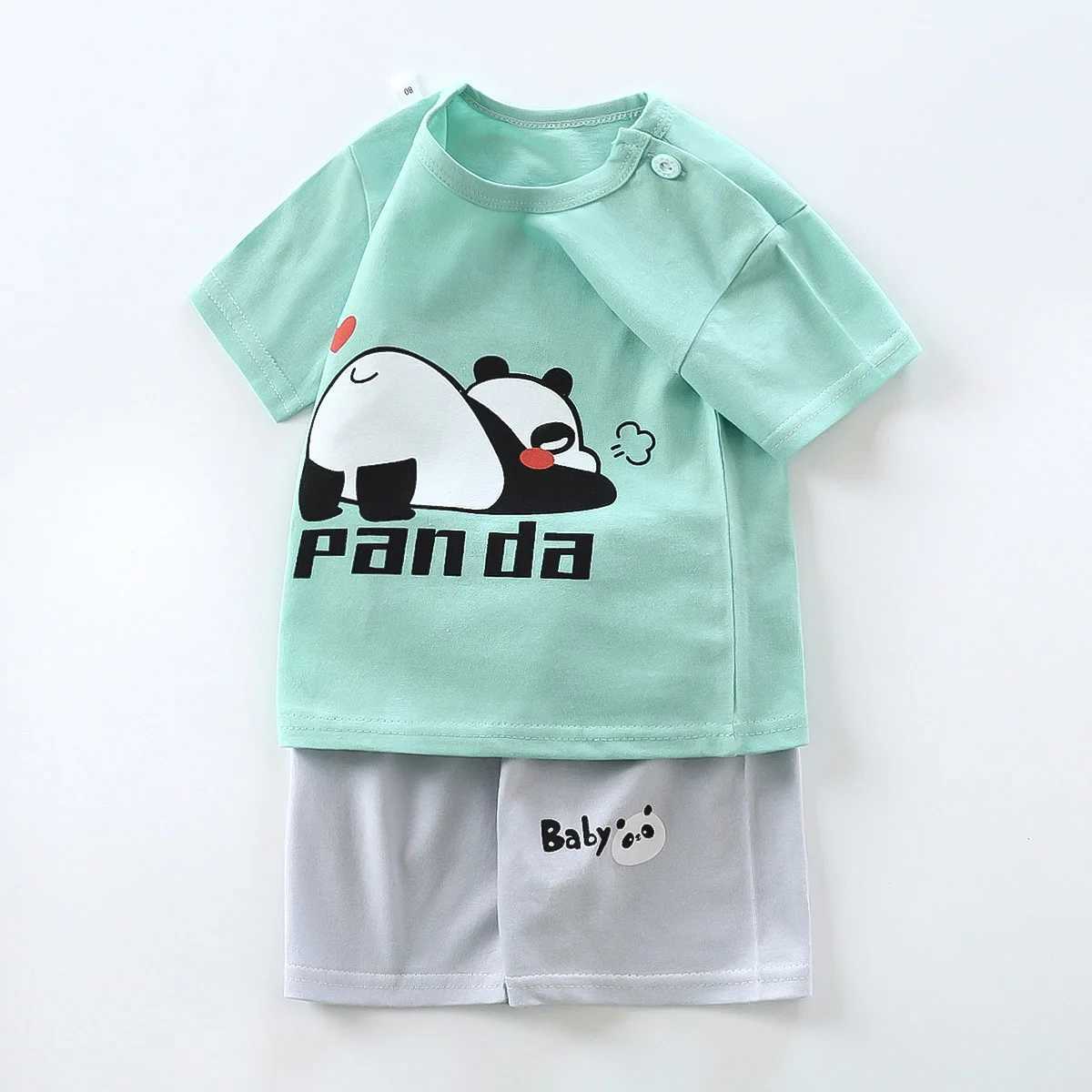 Clothing Sets Summer Infant Baby Boy Clothes Set Kid Girls Solid Cotton Cartoon Printed T-Shirts And Shorts 2 Pieces Suit Kid Casual Tracksuit H241214