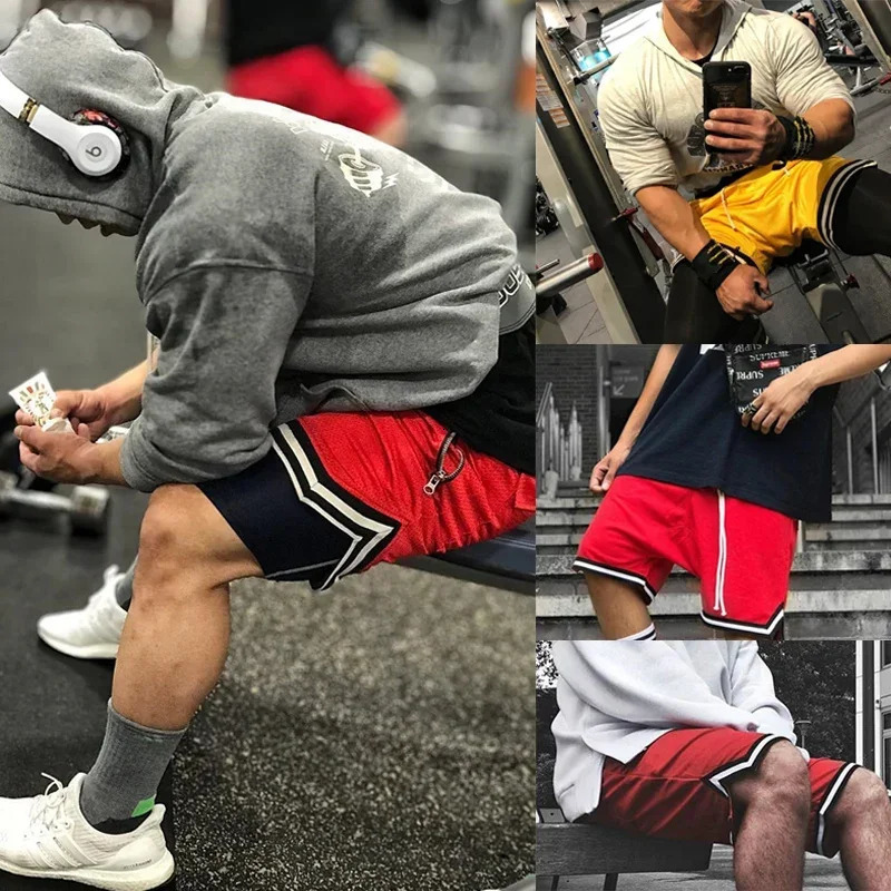 Mens Basketball Shorts Quick Dry Mesh Gym Fitness Male Sport Short Pants with Zipper Pockets Summer Multi-color S~5xl 240513