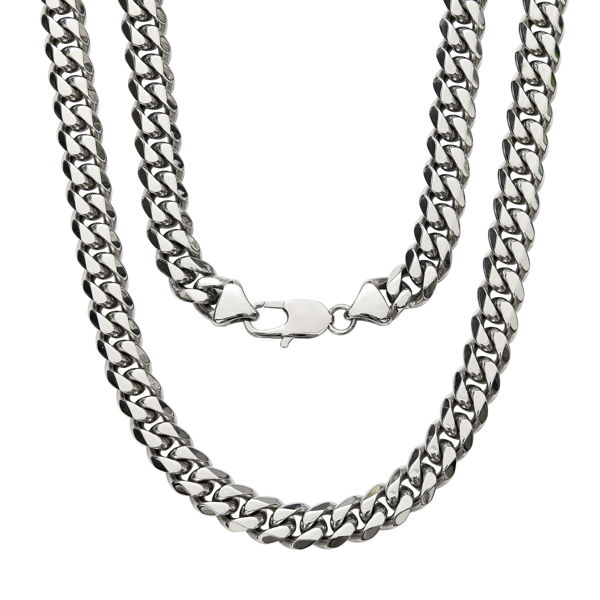 6mm-12mm Hip Hop Stainless Steel Cuban Link Chain Necklace Brcelet Sier Color Jewelry Set