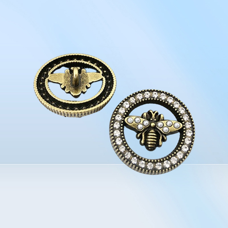 Metal Vintage Bee Diy Sewing Button Round Crystal Pearl Bee Buttons for Shirt Sweater Coat