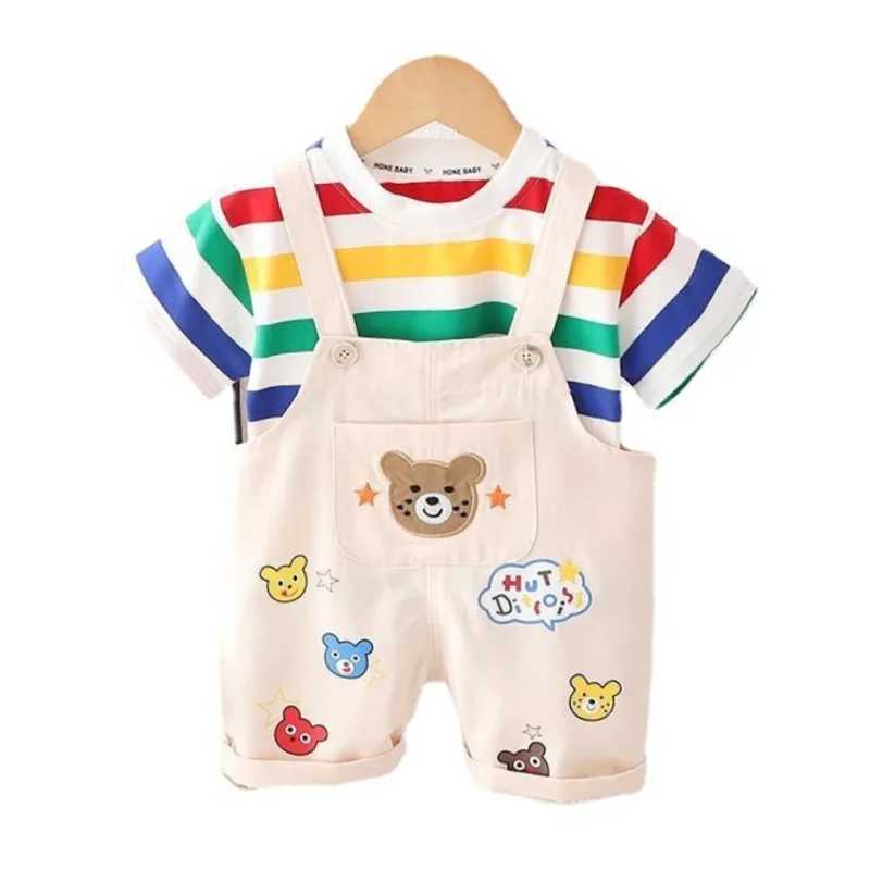 Clothing Sets New Summer Baby Girl Clothing Set Childrens and Boys Fashion Stripe T-shirt Set 2PCS/Set Childrens Casual Clothing Childrens Athletic Cl