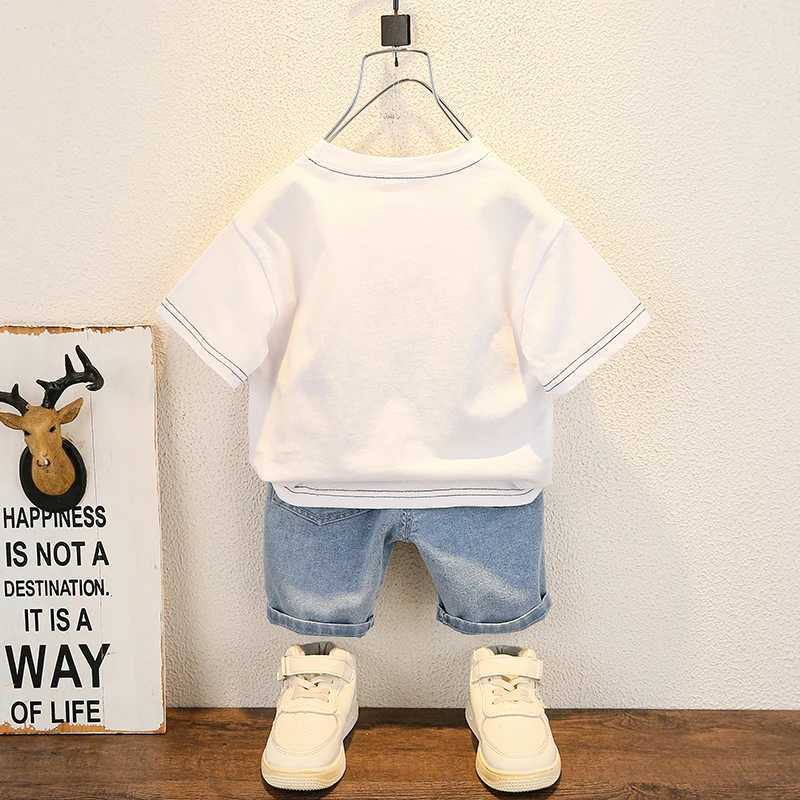 Clothing Sets Fashionable baby T-shirt+denim shorts set for summer children and girls aged 0-6 WX
