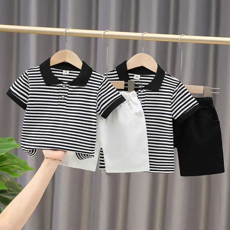 Clothing Sets New Baby Boys Girls Summer Outwear Cotton Strips Sports Suit Infant T Shirt Shorts Children Clothing Tracksuits Sets Outwear H241214
