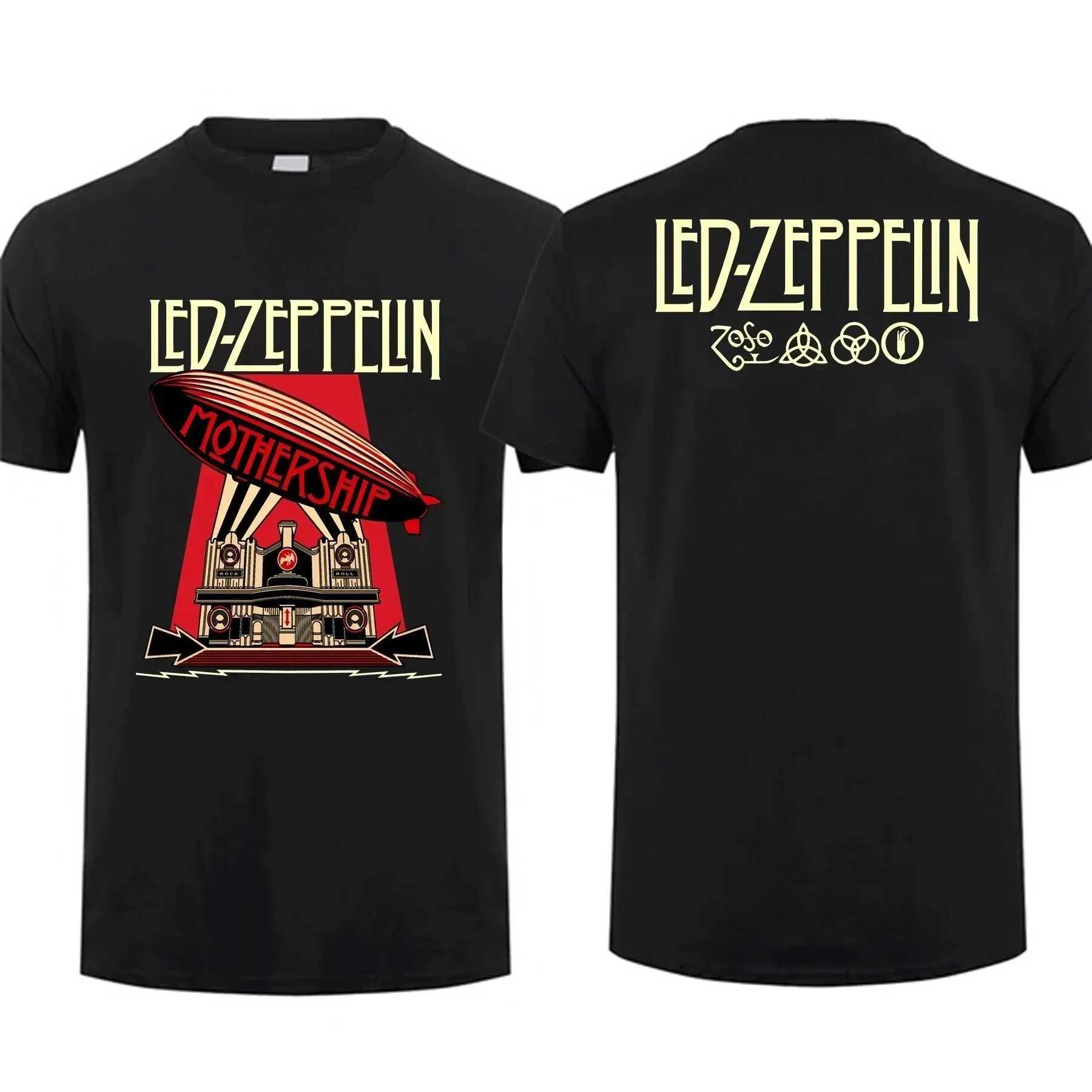 Men's T-Shirts Amazing Ts Men Vintage Rock Band Led Tour Mothership Zeppelin T Shirt Double-sided Casual Oversized T-shirt Maternity S-4XL T240515