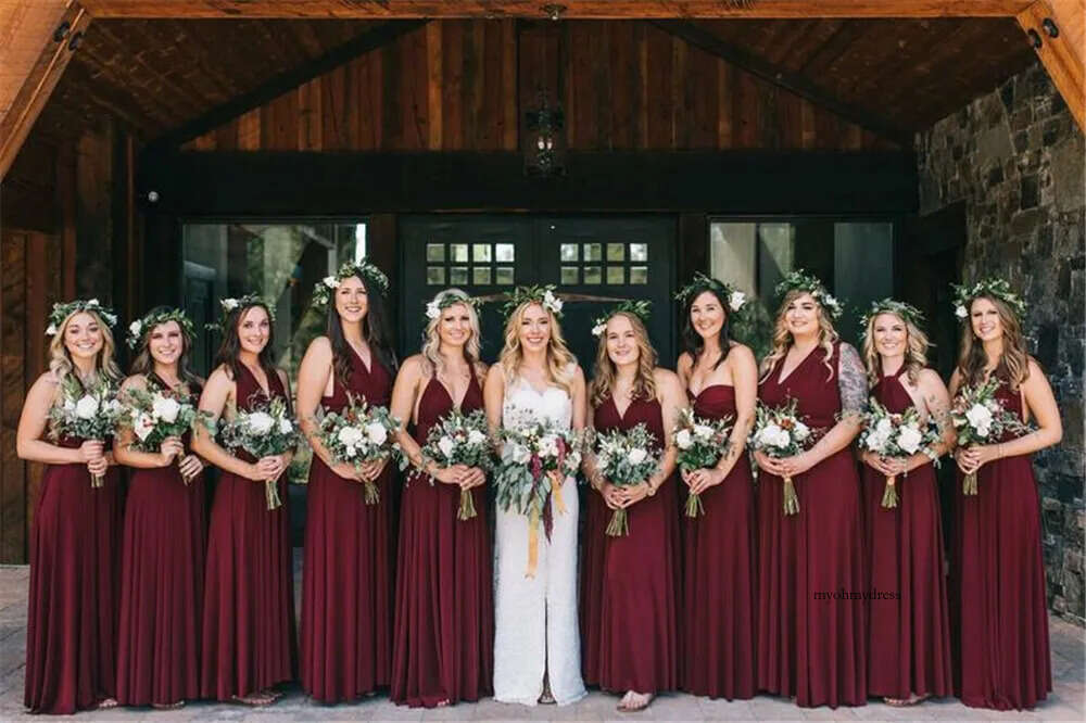 New Bridesmaid Dresses Variable Wearing Ways Top Quality A-Line Sleeveless Wine Red Dusty Blue Navy Maid Of Honor Gowns Wedding Guest Wears Cps2000 05
