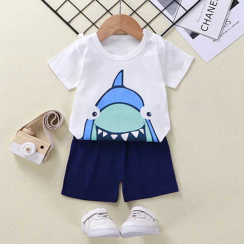 Clothing Sets Designer Boys Clothing Shark T-shirt Clothing Set 2-piece Baby Summer Clothing Preschool Boys and Girls Clothing WX