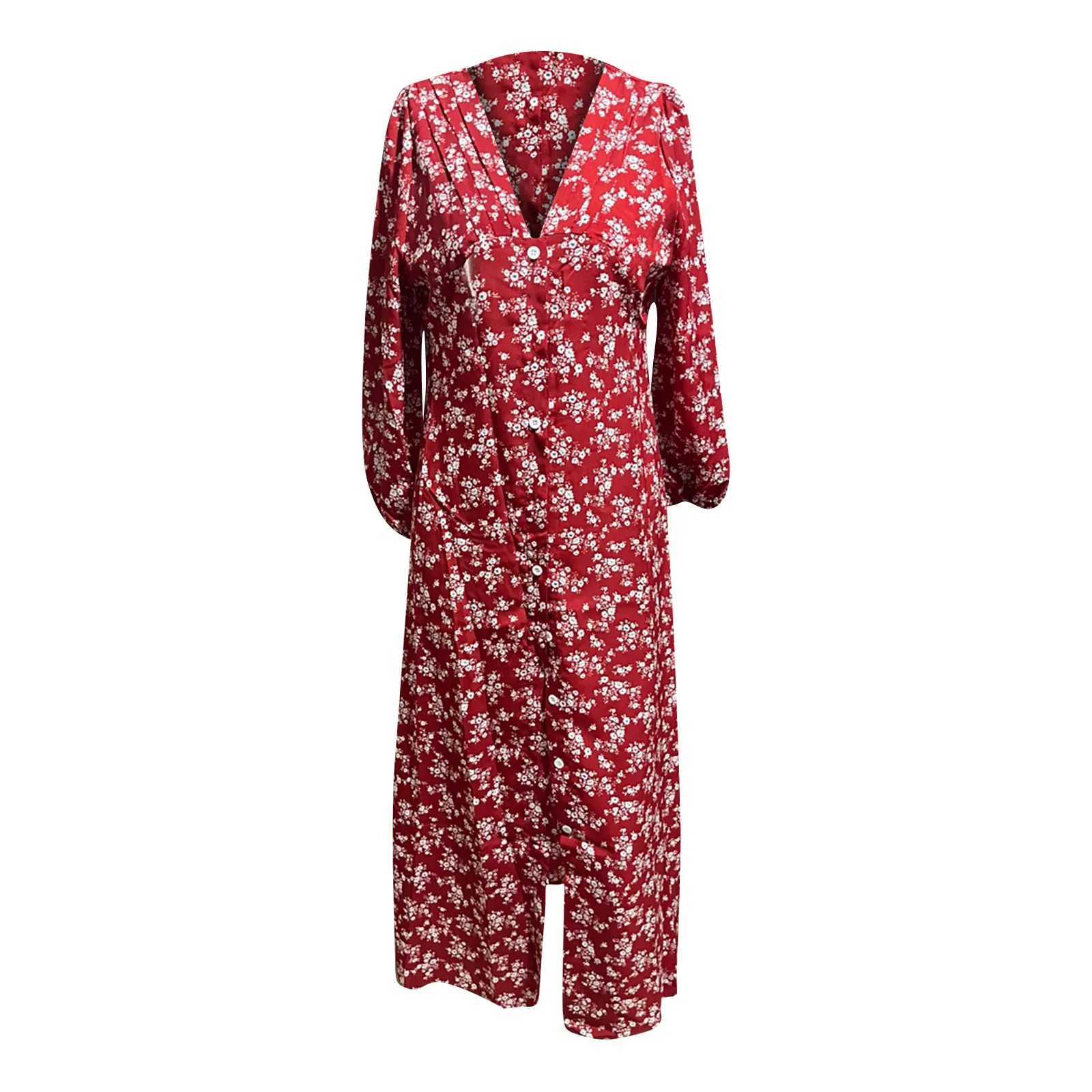 Basic Casual Dresses Womens Summer Dresses Elegant Floral Print Trendy Party Dress Sexy V Neck Long Slve Boho Slim Fit Maxi Beach Dress Y240515