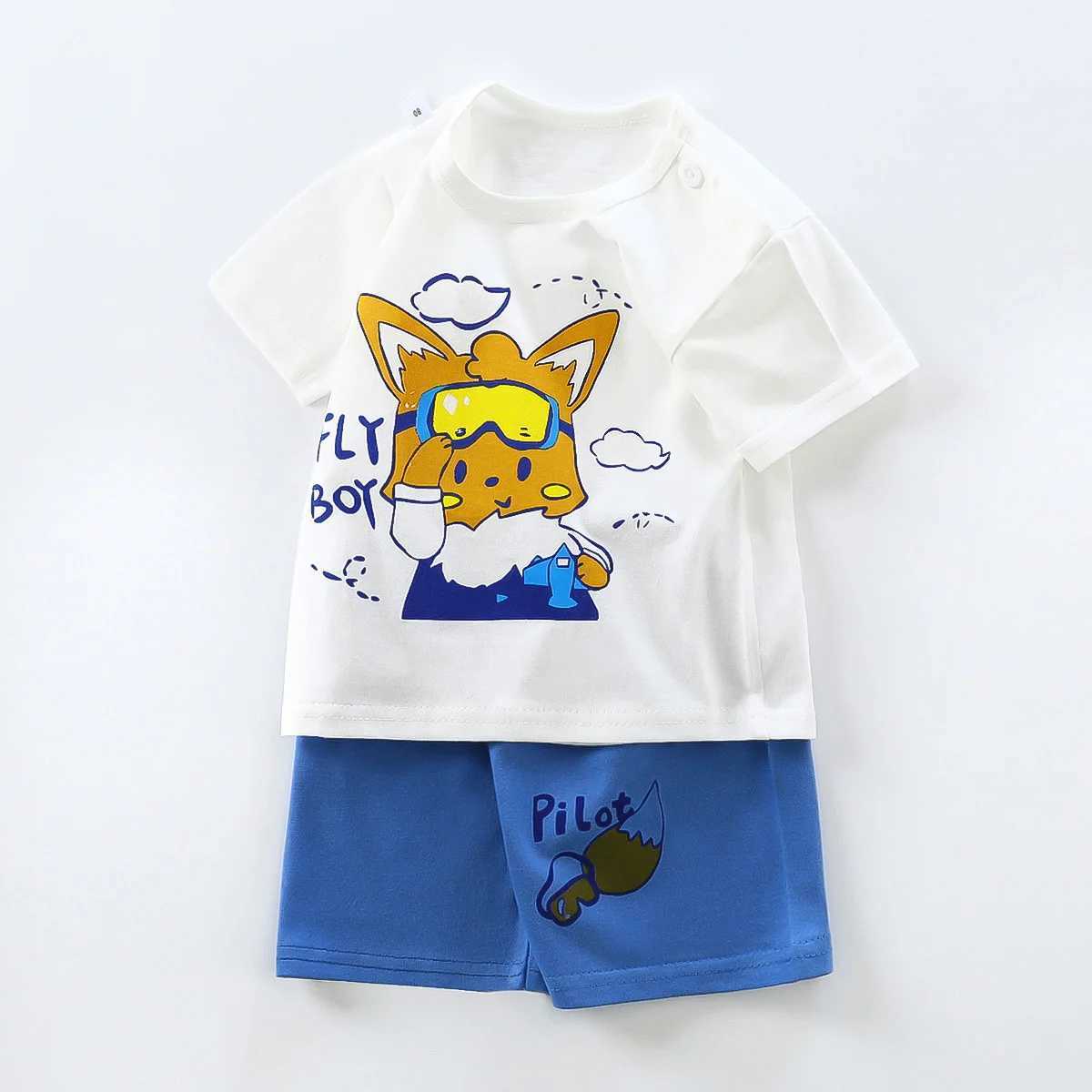 Clothing Sets 2017 Summer Infant and Toddler Short Sleeve Set Baby Girl Boy Cotton Cartoon Zipper T-shirt+Shorts Two Piece Set 0-6Y WX