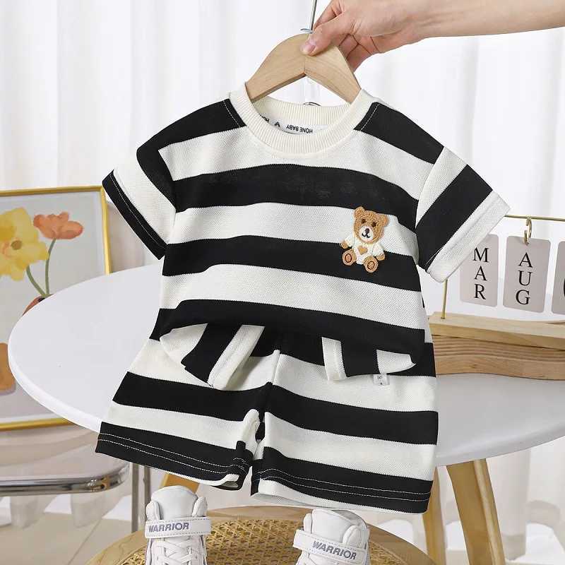 Clothing Sets Short sleeved dress baby girl striped T-shirt fashionable summer clothing for young boys new style casual sports 2 pieces/set WX