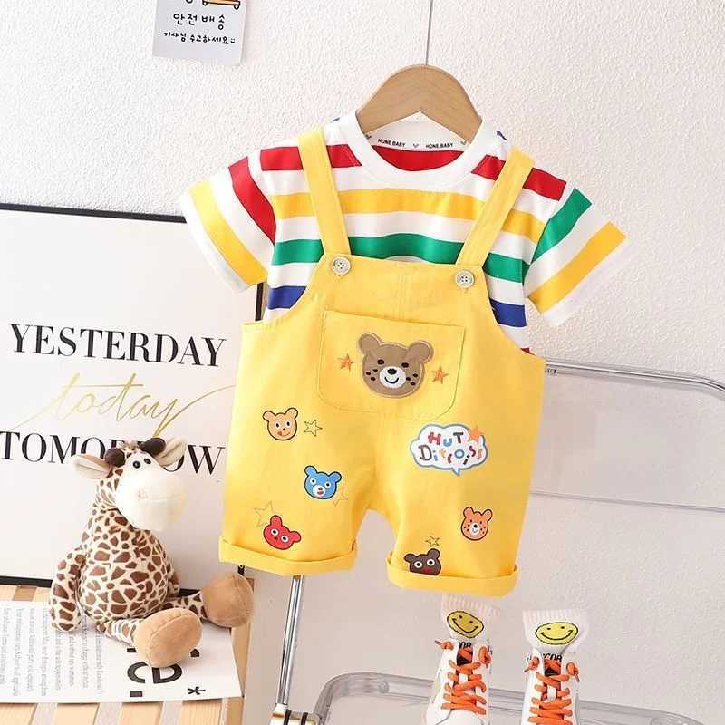 Clothing Sets New Summer Baby Girl Clothing Set Childrens and Boys Fashion Stripe T-shirt Set 2PCS/Set Childrens Casual Clothing Childrens Athletic Cl
