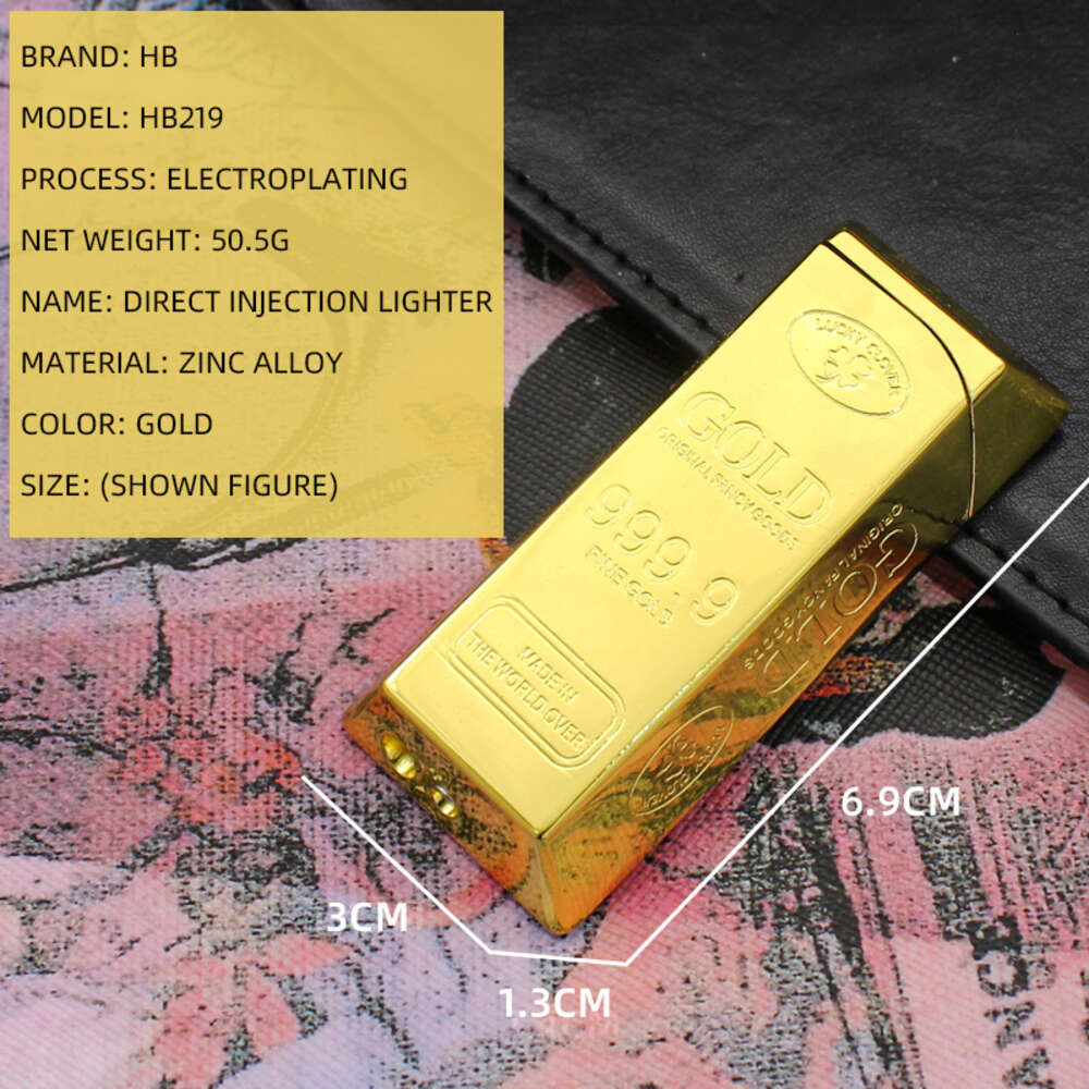 Hb219 Creative Brick Gold Bar Direct Injection Metal Windproof Gas Unfilled Cigarette Lighter Wholesale W260202