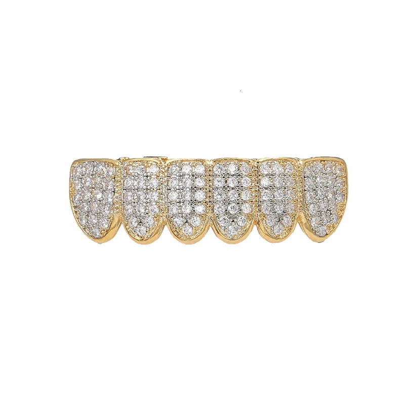 Cubic Zircon Hip Hop Fangs Teeth Top Bottom Grills Dental Mouth Punk Teeth Caps Cosplay Party Rapper Jewelry 240428