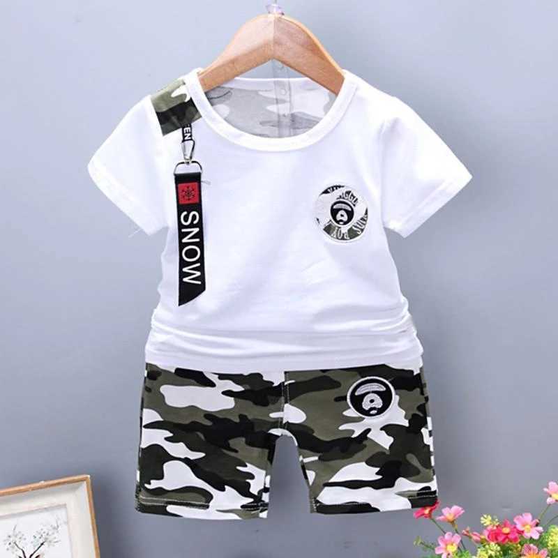 Clothing Sets Summer baby boy clothing set childrens baby camouflage short sleeved set T-shirt+short sleeved childrens boy fashionable casual clothing