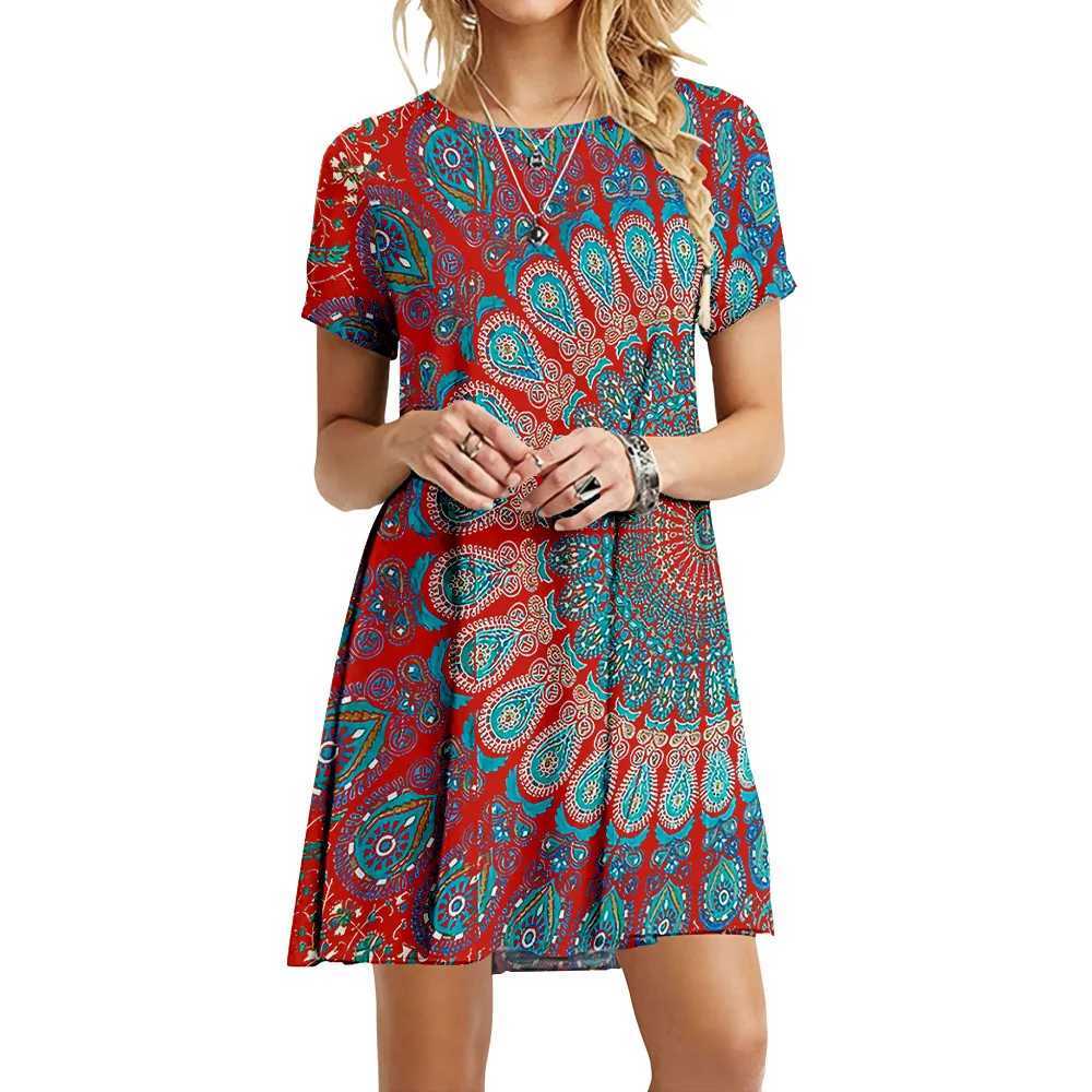 Basic Casual Dresses New Fashion Tie-Dye Print Loose Mini Dress Women Short Slve Oversized Summer Dresses Casual Strtwear Sundress Ladies Vestido Y240