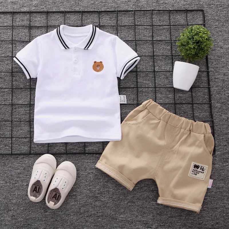 Clothing Sets Baby mens summer childrens clothing polo shirt set boy short sleeved childrens T-shirt childrens sports set 2 pieces cotton 1-5y WX