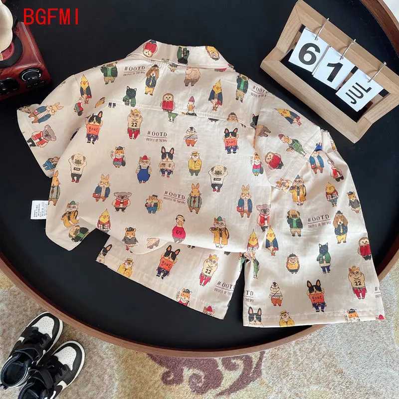 Clothing Sets Baby summer clothing childrens clothing boy animal printed pure cotton T-shirt and shorts 2 pieces of childrens clothing WX