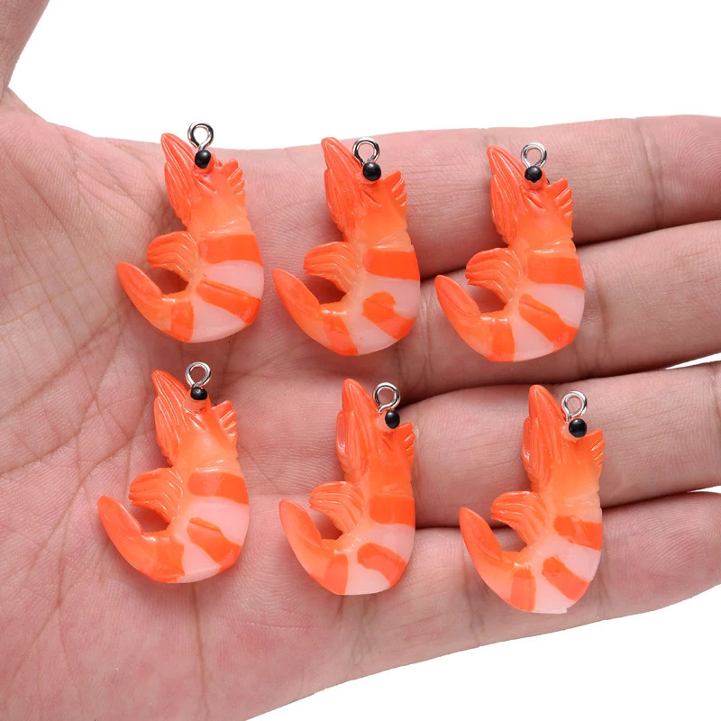 10Pcs Charms Simulation Shrimp 20x30mm Resin Pendant for Earring Bracelet Necklace Keychain DIY Jewelry Making Accessories 240507