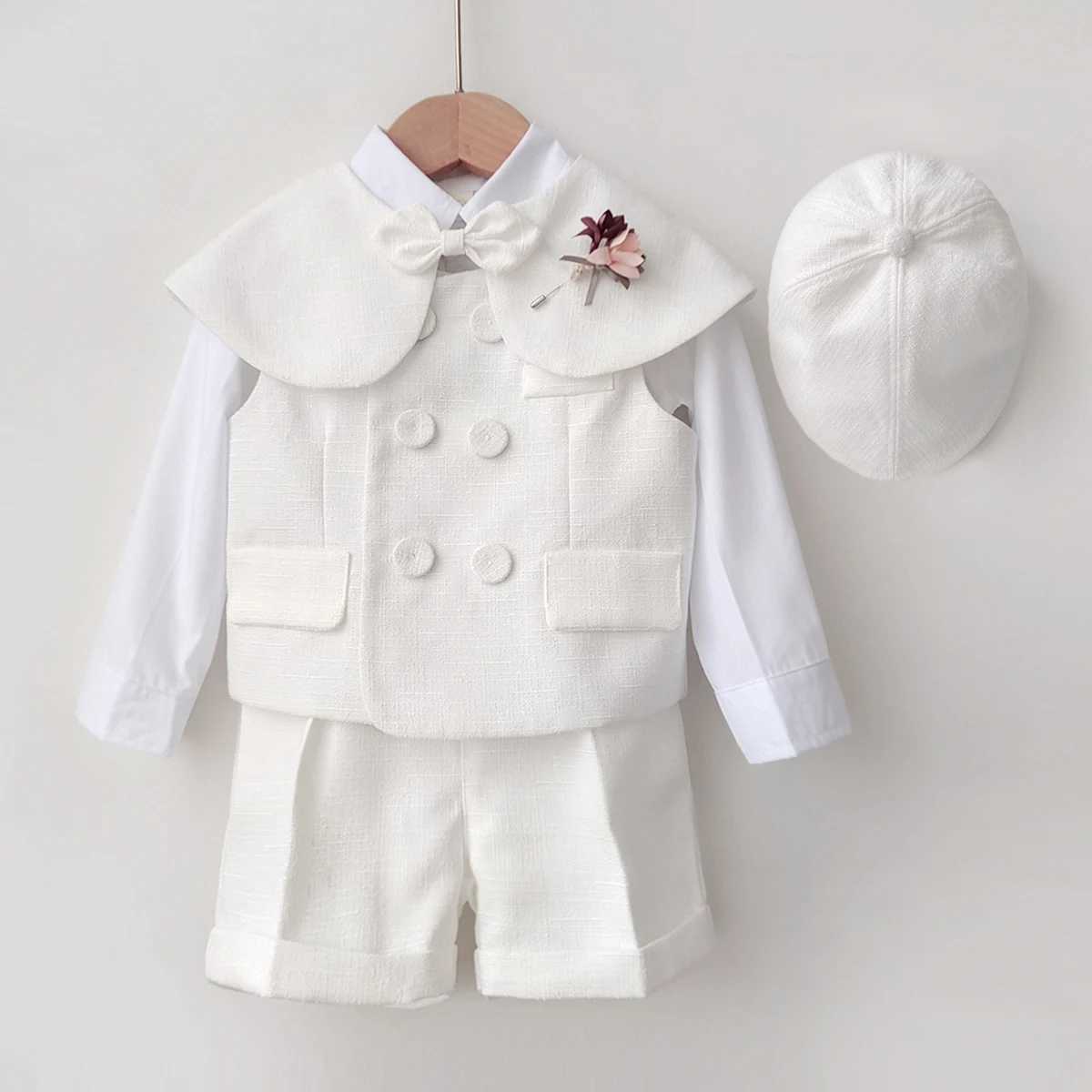 Clothing Sets Childrens clothing set 9-month-4-year-old birthday dress boys and girls white fashion set mens shawl vest shorts with shoulder strap hat
