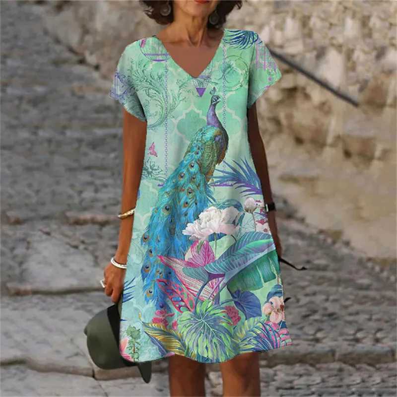 Basic Casual Dresses Women Plant Flowers 3D Print Dress 2023 Summer Oversized Clothing Casual Short Slve V-Neck Loose Dress Vestido Female Sundress Y2