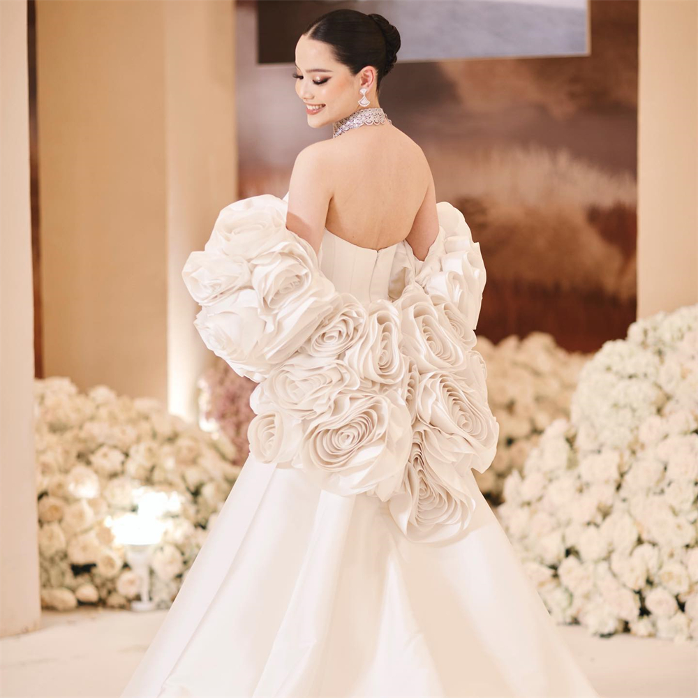 Sweetheart Romantic Strapless 3D Floral Wedding Dresses For Bride White Mermaid Women Bridal Gown With Cape