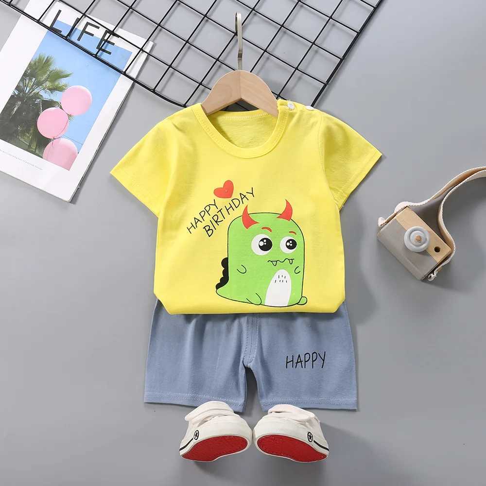 Clothing Sets 1-5Y baby clothing set cartoon short sleeved top+pants 2PCS girl set childrens boy set childrens track and field clothing casual baby cl
