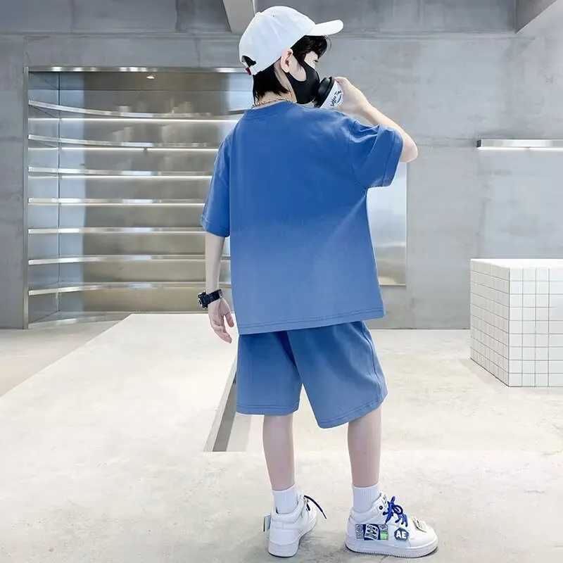 Clothing Sets Summer Youth Boys Clothing Set Childrens and Girls Gradient T-shirt and Shorts 2-piece Set Childrens Top WX