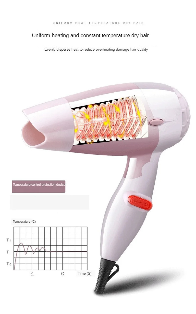 Hair dryer mini portable foldable handle compact 1000W hair dryer air low noise student dormitory outdoor travel 240516