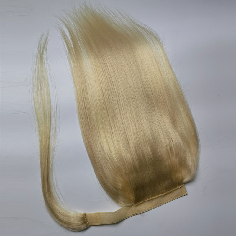 Brazilian Human Hair Ponytails Magic Sticker Straight Hook & Loop Ponytail Peruvian Indian 613# Blonde Color 10-28inch