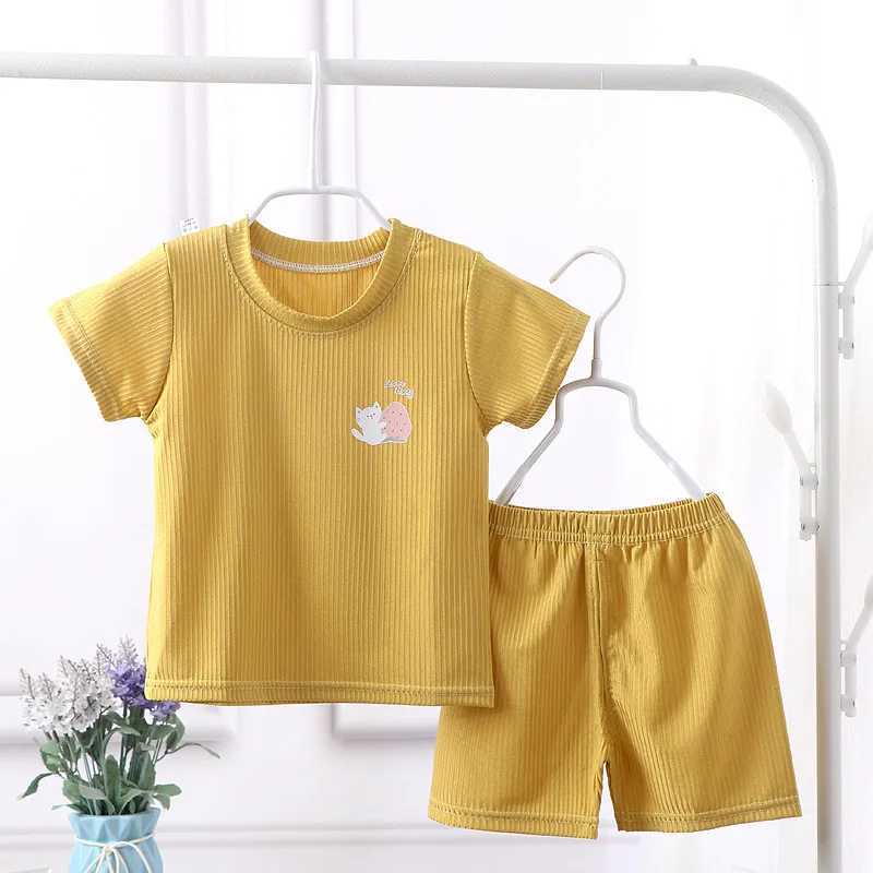 Clothing Sets 1-7Y Baby Boys Clothing Set Summer Breathable Ice Silk Preschool Girls Clothing Top+Pants 2PCS Pajama Set Childrens Clothing A1070 WX