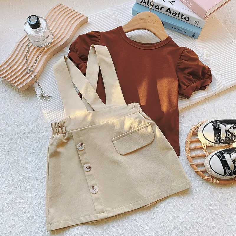 Clothing Sets 2-piece childrens set 2024 baby girl clothing cute summer short sleeved top+tight fitting clothing childrens girl clothing WX