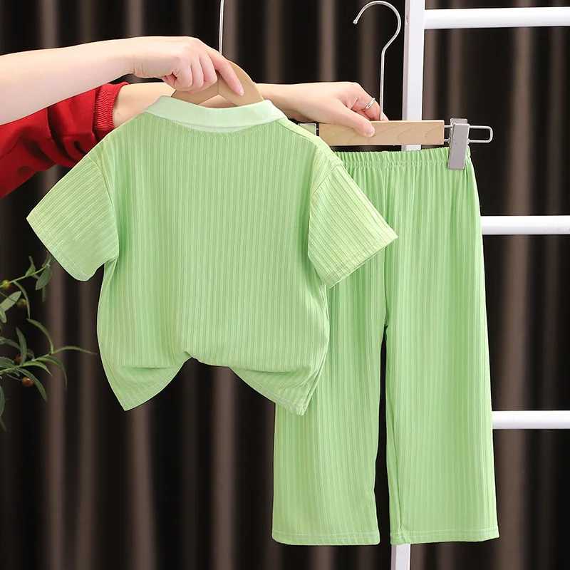 Clothing Sets Summer baby girl clothing set childrens flip collar ice silk T-shirt and pants 2-piece set childrens casual top WX