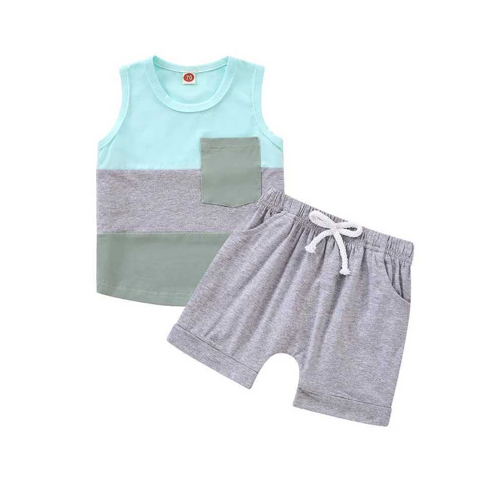 Clothing Sets New Fashion Summer Boys Short sleeved Short sleeved Set Cotton Sleeveless Tank Top Short sleeved Set Childrens Leisure Sports Clothing W