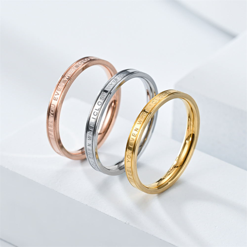 4mm Letter Lover Ring Band Rose Gold Stainless Steel I Feel You Rings Band Women Men Finger Tail Rings Charm Gift Fashion Fine Jewelry