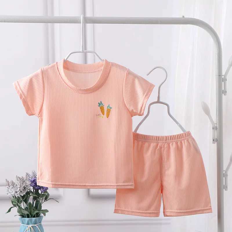 Clothing Sets 1-7Y Baby Boys Clothing Set Summer Breathable Ice Silk Preschool Girls Clothing Top+Pants 2PCS Pajama Set Childrens Clothing A1070 WX