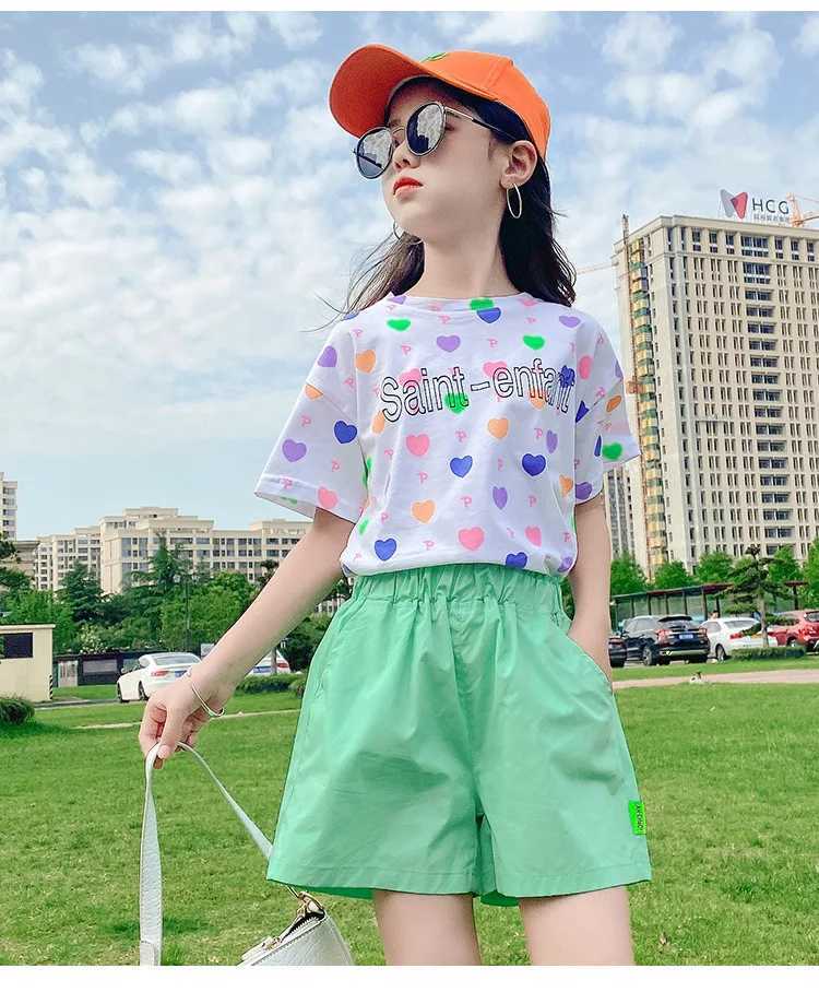 Clothing Sets Womens 2-piece summer short sleeved shorts 2024 casual outerwear childrens set new childrens clothing WX